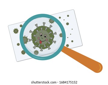 Magnified virus object under a magnifying glass on glass