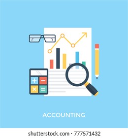 A magnifier with accounting elements, vector illustrations of accounting