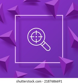 Magnifier with aim line icon. Targeting, goal, target audience, targetologist, achieve, working plan, schedule, perform tasks, attract customers. Business concept. Vector line icon for Advertising.