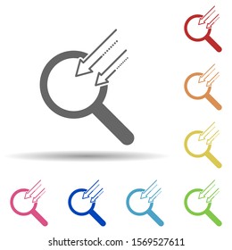 Magnifier, arrow, implementation results in multi color style icon. Simple glyph, flat vector of business icons for ui and ux, website or mobile application