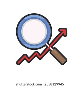 magnifier with up arrow in outline flat vector design.