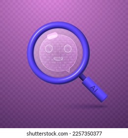 Magnifier with artificial intelligence. Smart search chat concept.