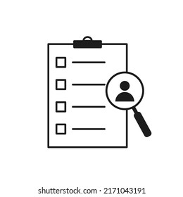 Icono de lista de comprobación de evaluación del ampliador. Estilo plano vectorial, símbolo
