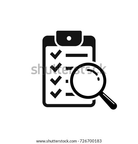 Magnifier assessment checklist icon. Vector flat style symbol.