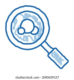Magnifier Bacteria Mikrobe Skizze Symbol Vektorgrafik. Handgezeichnete blaue Doodline-Kunst, einzelne Symbolgrafik