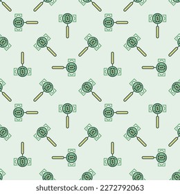 Magnifier with Banknote vector Money and Corruption concept colored seamless pattern
