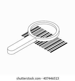 Magnifier and barcode icon, isometric 3d style