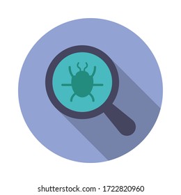 magnifier and beetle long shadow icon. Simple color vector of virus and antivirus icons for ui and ux, website or mobile application