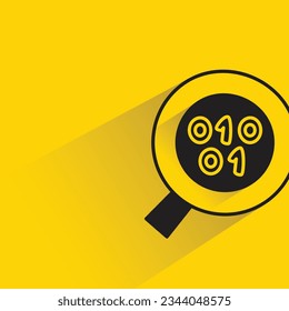 magnifier and binary with shadow on yellow background