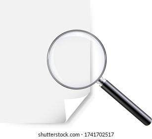 Magnifier And Blank Note Paper Isolated White Background With Gradient Mesh, Vector Illustration