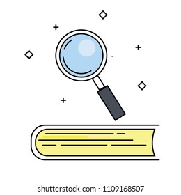 Magnifier and book.Concept of research, Knowledge and education