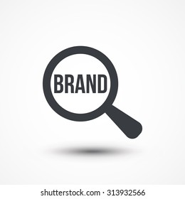Magnifier with brand word on white background