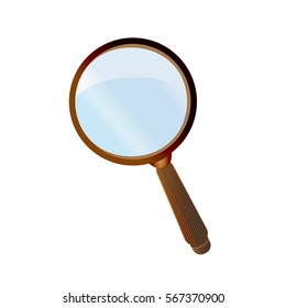 Magnifier with brown handle. Vector illustration isolated on white background for your design