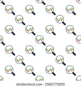 Magnifier with Candlestick Chart vector Successful Stock Market Investing concept seamless pattern