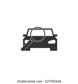 Magnifier car icon flat. Illustration isolated vector sign symbol