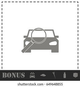 Magnifier car icon flat. Simple vector symbol and bonus icon