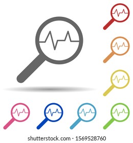 Magnifier, cardiogram in multi color style icon. Simple glyph, flat vector of business icons for ui and ux, website or mobile application