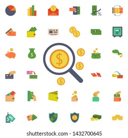 Magnifier and cents icon. Universal set of banking for website design and development, app development