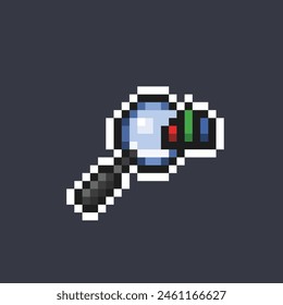 magnifier with chart bar in pixel art style