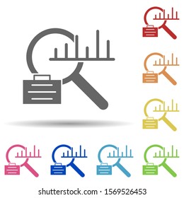 Magnifier, chart, diplomat, job analysis information in multi color style icon. Simple glyph, flat vector of business icons for ui and ux, website or mobile application