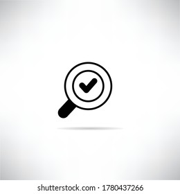 magnifier check icon with drop shadow vector illustration