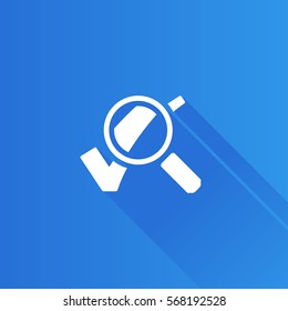 Magnifier check mark icon in Metro user interface color style. Zoom find locate