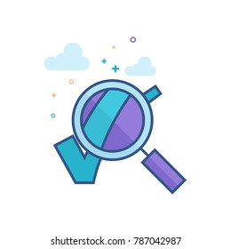 Magnifier check mark icon in outlined flat color style. Vector illustration.