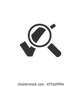 Magnifier check mark icon in single grey color. Zoom find locate approved decisions voting
