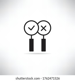 magnifier with check mark and wrong mark icon vector illustration
