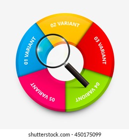 Magnifier circle infographics. Magnifier icon 3d. Vector infographic illustration