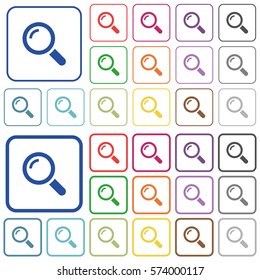 Magnifier color flat icons in rounded square frames. Thin and thick versions included.
