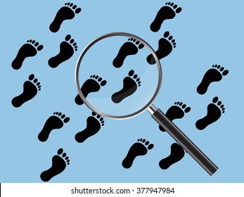 Magnifier Concept with Footprint, Vector Illustration EPS 10.