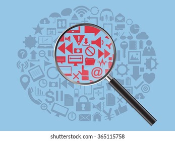 Magnifier Concept with web icons, Vector Illustration EPS 10.