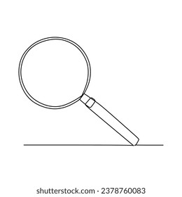 Magnifier continuous one line drawing. Searching and find solution object. Vector illustration isolated on white background. Minimalist design handdrawn.