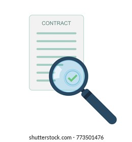 Magnifier and contract icon in flat design. Vector illustration. Analytics concept