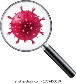 Magnifier With Coronavirus Covid 19 Isolated White Background With Gradient Mesh, Vector Illustration