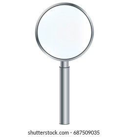 Magnifier - a device to increase. Metal magnifier isolated on white background. Vector illustration.