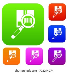 Magnifier and diskette set icon in different colors isolated vector illustration. Premium collection