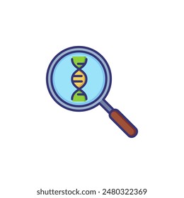 Magnifier with DNA line icon. Science, biology, investigation. Science concept. Vector illustration for topics like science, investigation, biology