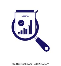 magnifier and doc with increase income icon. outline trend stroke lineart web element for graphic design. simple pictogram for paperwork or finance plan or tax policy statistic with summary