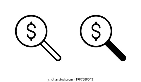 Magnifier with dolar symbol icon vector for computer, web and mobile app 