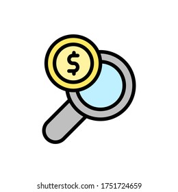 magnifier dollar coin icon. Simple color with outline vector elements of bankruptcy icons for ui and ux, website or mobile application