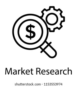 
A magnifier with dollar having cogwheel aside, market research icon
