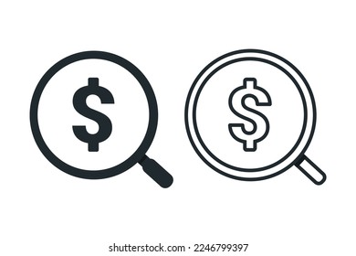 Icono de dólar amplificador. Vector de ilustración