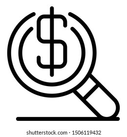 Magnifier dollar icon. Outline magnifier dollar vector icon for web design isolated on white background