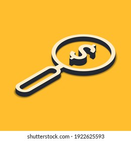 Magnifier with dollar sign inside. Money search concept, business ideas. Vector illustration in isometric style. 3d magnifier icon 