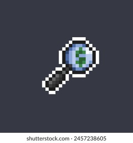 magnifier with dollar sign in pixel art style