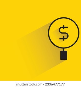 magnifier and dollar symbol with shadow on yellow background