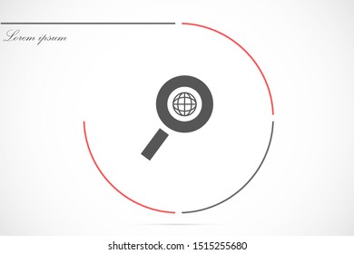 Magnifier earth vector icon. magnifier to zoom the ground icon. magnifier to search icon. magnifying glass search on the Internet icon. 10 EPS and Lorem Ipsum. flat design.