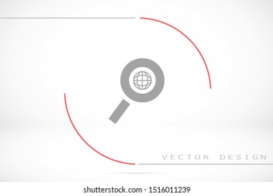 Magnifier earth vector icon. magnifier to zoom the ground icon. magnifier to search icon. magnifying glass search on the Internet icon. 10 EPS and Lorem Ipsum. flat design.